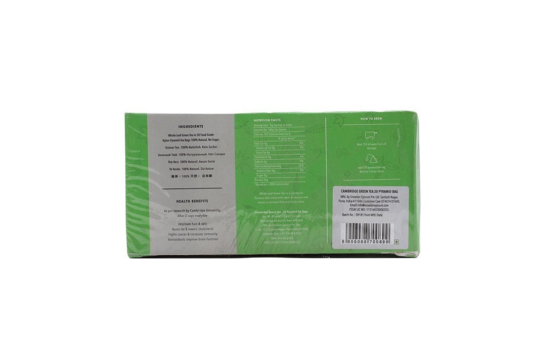 Cambridge Tea party Whole Leaf Green Tea    Pack  20 pcs